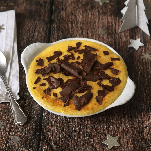 Sabayon, panettone, lait chocolaté, sirop de noisette, copeaux de chocolat noir