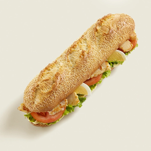 pain signature, poulet rôti*, œuf dur plein air, tomate, salade, mayonnaise allégée *origine France pain signature, poulet rôti*, œuf dur plein air, tomate, salade, mayonnaise allégée *origine France