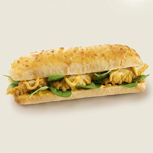 pain ciabatta, aiguillettes de poulet corn flakes, mozzarella râpée, sauce cheddar chipotle, jeunes pousses d'épinards. pain ciabatta, aiguillettes de poulet corn flakes, mozzarella râpée, sauce cheddar chipotle, jeunes pousses d'épinards.