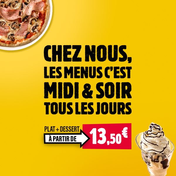 Profitez des menus midi et soir 7j/7 dans tous vos restaurants Del Arte, régalez vous en famille ou entre amis ! Profitez des menus midi et soir 7j/7 dans tous vos restaurants Del Arte, régalez vous en famille ou entre amis !