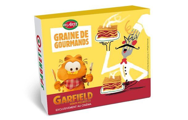 Boite surprise Graine de Gourmands avec Garfield dans le menu enfant Del Arte