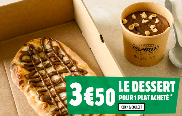 3€50 le dessert pour 1 plat acheté à emporter 3€50 le dessert pour 1 plat acheté à emporter